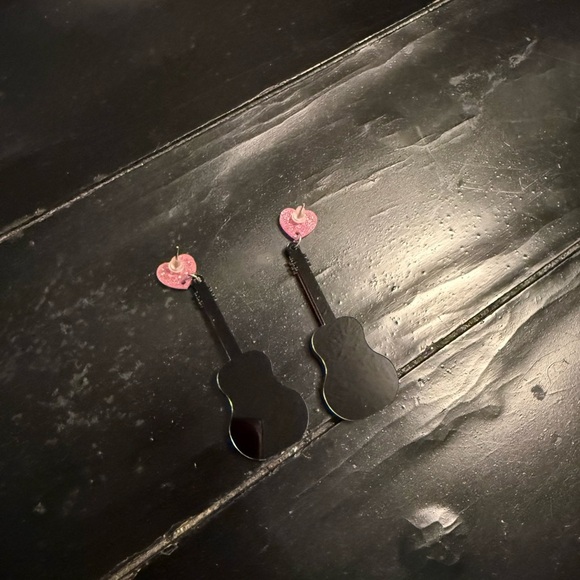 Pink Glitter Guitar Dangle Earrings - Picture 3 of 4